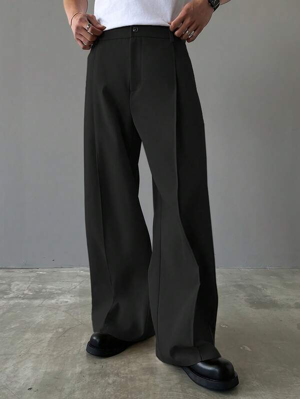 Manfinity Homme Men's Casual Versatile Commuting Solid Color Wide Leg Pants, Fall