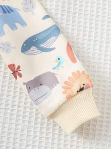 Cozy Pixies 2pcs Baby Boy Cartoon Animal Pattern Knit Soft Crew Neck Long Sleeve Pullover Sweatshirt And Elastic Waist Pants Set - Mint Green - View 3