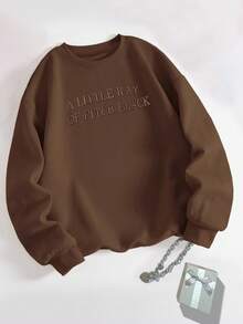 INAWLY Women's Sweatshirt/Letter Print/Embroidery Craft/Festival Sweatshirt/Embroidery Style/Casual Simple Fashion Sweatshirt/Women's Loose Casual Crew Neck Top/Spring, Autumn And Winter - Brown - View 2