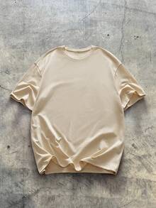 AXEPEAK Loose Fit Men's Japanese Letter & Dragon Graphic Drop Shoulder T-Shirt, Summer - Apricot - View 2