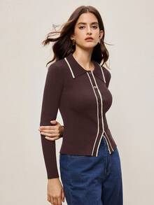BizChic Áo khoác cardigan dài tay dáng ôm thanh lịch kẻ sọc mùa Thu/Đông 2025, phong cách hiện đại, sang trọng, phù hợp cho công sở, đi làm hàng ngày, lãng mạn thập niên 90, Giáng sinh và Năm mới, dành cho nữ, Lễ Tạ ơn, tiệc tùng, đi biển, lễ tốt nghiệp, đa năng, tối giản, thích hợp cho khách dự đám cưới, chủ nhà, hẹn hò, tiệc tùng, buổi hòa nhạc, biểu diễn sân khấu, bữa ăn sáng muộn, sân bay, nhiều dịp khác nhau. - màu nâu - Xem 6