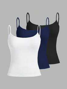 Tseoso 3pcs/Set Casual Slim-Fit Women's Camisole Tops, 95% Cotton, Suitable For Summer, Vintage, Cute Summer Tops, Softgirl, Summer Outing Items, Home, Back To School, Fall Women Clothes, Versatile, - Multicolor - View 8