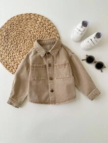 SHEIN 男童卡其色牛仔翻领长袖夹克