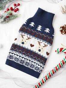 PETSIN 1pc Christmas Pet Cat Dog Universal Green Diamond Grid Elk Snowflake Cute Pattern Jacquard Knitted Elastic Comfortable Dog Christmas Sweater