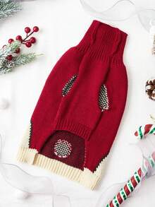 PETSIN 1 件圣诞宠物猫狗通用绿色钻石网格麋鹿雪花可爱图案提花针织弹力舒适狗圣诞毛衣 - 彩色 - 查看 6