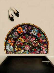 SHEIN 1pc Vibrant Floral Welcome Mat - Colorful Glass Style, Washable Polyester, Semi-Circle, Perfect For Entryway, Bedroom, Living Room, Laundry Room And Patio Decor, Home Decorative Rug,  And Perfect Gift, Entrance Mat | Vibrant Welcome Mat | Washable Mat