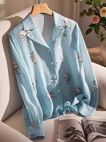 Franclia Women's Elegant Floral Print Long Sleeve Single-Breasted Shirt - Multicolor - View 1