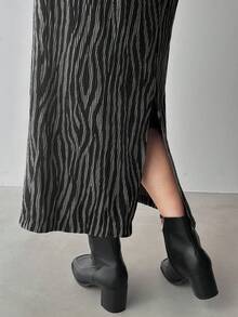 FRIFUL Women's Casual Textured Allover Print Skirt, Autumn - Grey - View 6