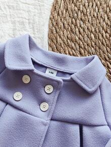 SHEIN 女婴外套，单排扣外套，女婴冬季纯色外套，女婴休闲外套，公主风夹克 - 紫色 - 查看 7