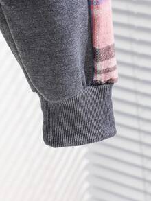 2 件套男童格子连帽夹克和运动裤套装，春秋季幼儿格子男童格子夹克 - 西瓜粉 - 查看 6