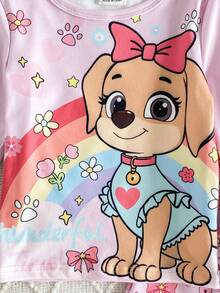 2 piezas Conjunto de ropa de dormir suave y cómoda para bebés niñas, para otoño/invierno, con camiseta y pantalones con diseños lindos de perro, flor, moño y arcoíris - Rosa - Ver 6