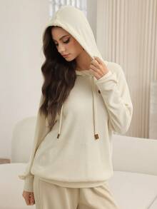 Mulvari Soft Textured Long Sleeve Casual Loose Sweatshirt For Women