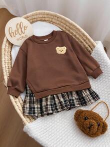 SHEIN 女婴可爱拼色长袖连衣裙，秋冬