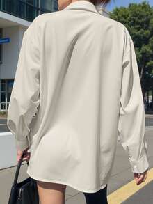 Resyla 大码女式纯色长袖单排扣休闲衬衫