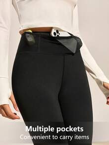 Exploreva 口袋紧身时尚运动户外紧身裤 - 黑色 - 查看 1