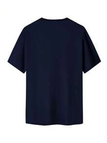Manfinity Homme Men Simple Round Neck Short Sleeve Letter Print Casual Tops Car T-Shirts Men Tee - Navy Blue - View 5