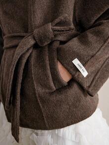 Ontre 2026春夏女士羊毛混纺大衣，优雅别致，适合派对、生日、办公、通勤、日常穿着、约会、下午茶等场合，纯驼色，保暖舒适，时尚翻领羊毛混纺外套，春夏必备单品 - 咖啡棕 - 查看 9