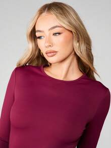 MISSGUIDED Burgundy Long Sleeve Ruched Mini Dress Round Neck Bodycon Party Club Night Out Christmas - Burgundy - View 4