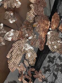 Cravure Christmas Plus Size Women Floral Sequin Mesh Raglan Sleeve Loose Fashion Dress - Black - View 5
