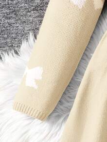 SHEIN Robe pull en tricot à col rond, manches longues, avec nœud décoratif, style minimaliste et confortable pour préadolescentes - Nude - Voir 3