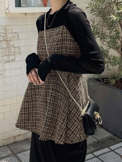 FRIFUL 女式格子宽松多层撞色吊带背心，秋季