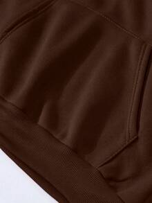 SHEIN Áo nỉ nữ cỡ lớn kiểu dáng thường ngày, in chữ và có túi, tay dài, thích hợp cho mùa thu/đông. - Màu nâu Sô-cô-la - Xem 5