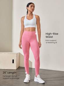 GLOWMODE 26英寸 無縫成型 甜心桃子高腰束腹桃形透氣緊身褲中等影響跑步運動 - 粉色 - 查看 6