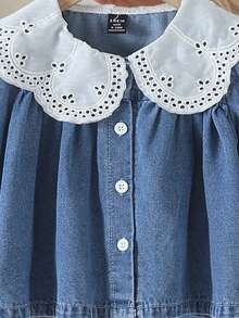 SHEIN 2件套女婴休闲乡村风彼得潘领牛仔套装，秋冬