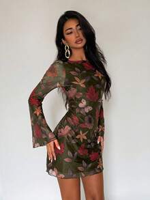 EgrlEra Váy ngắn tối giản cổ điển gợi cảm in họa tiết dành cho nữ - màu xanh lá - Xem 4