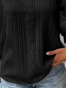 大尺碼純色蕾絲拼接襯衫