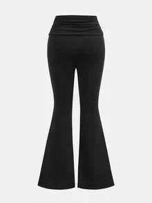 SHEIN Tween Girl Y2K Solid Color Pleated Flare Pants, Autumn