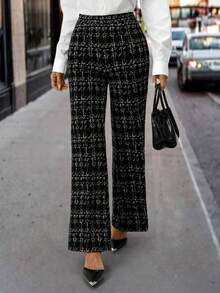 Editum 夏季优雅女士格子印花弹力针织裤，适合各种场合，适合夏季度假、优雅旅行、日常通勤 - 黑與白 - 查看 4