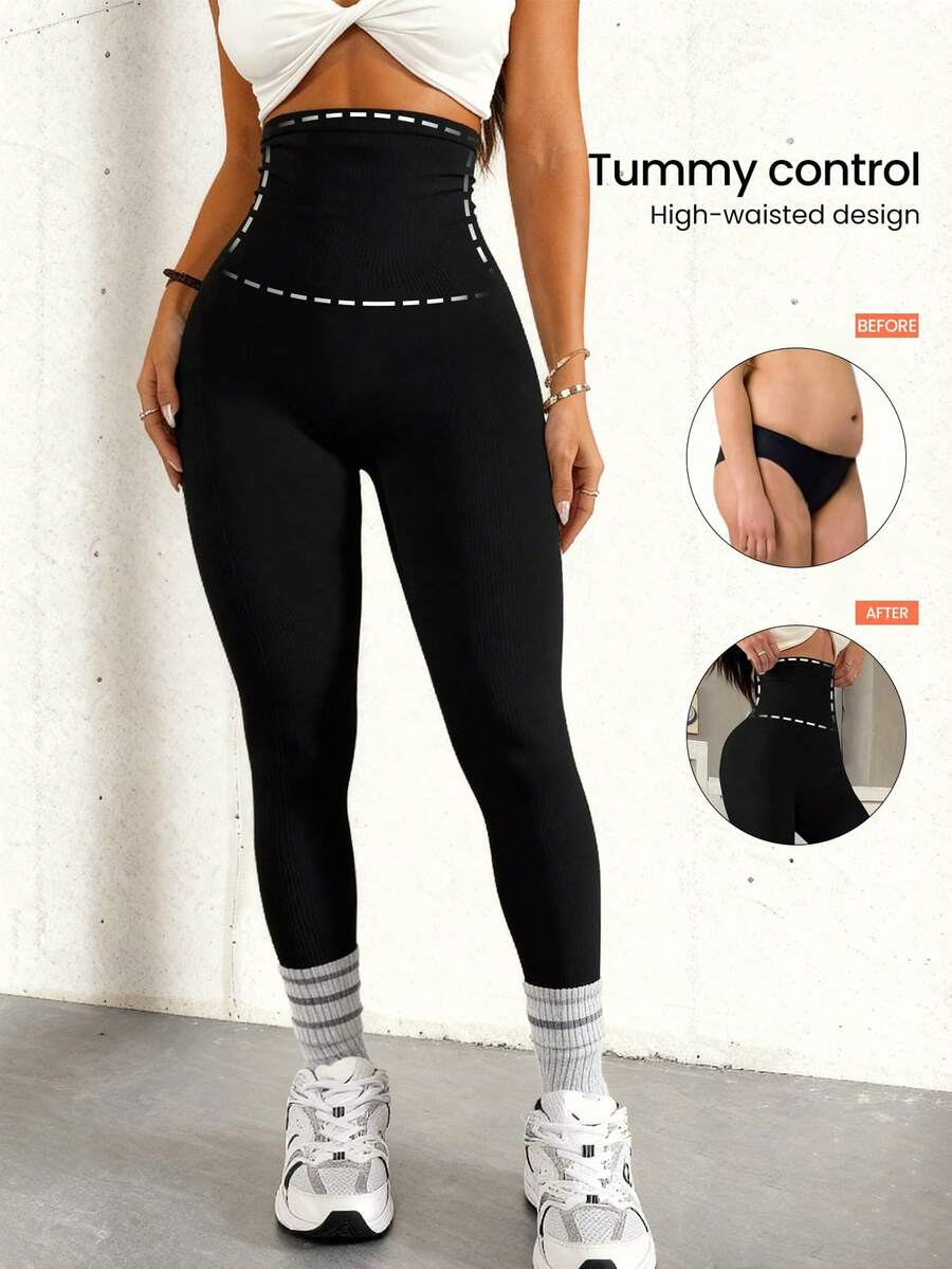 Easithlete 1 Quần legging dệt kim liền mạch cạp cao dành cho nữ, Quần tập yoga bó sát màu đen, thoải mái và co giãn - màu đen - Xem 1
