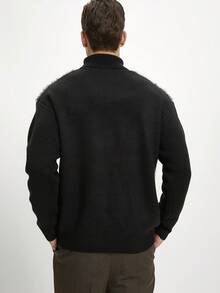 Manfinity Homme Jersey de cuello alto con patrón de bloques de color casual para hombre, otoño/invierno - Negro - Ver 5