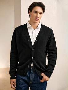 Manfinity Mode Cárdigan casual de un solo abotonado de unicolor para hombres, otoño/invierno