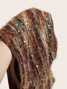 SHEIN ICON 女士美拉德亮片人造毛皮装饰紧身迷你裙，复古风格，秋冬 - 彩色 - 查看 7