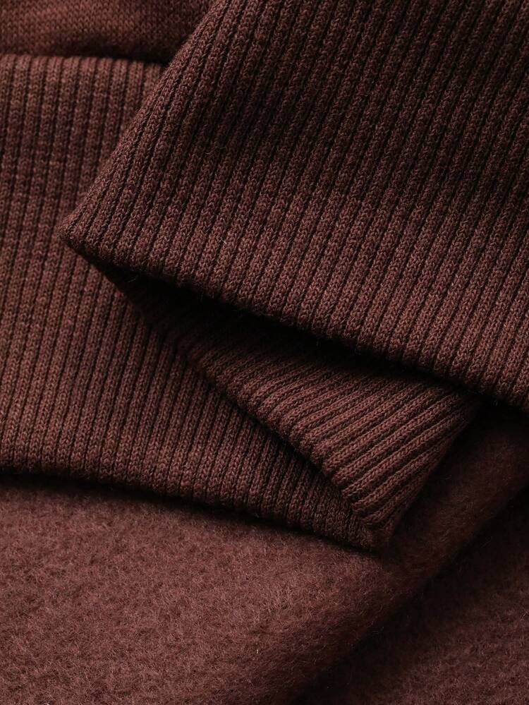 Women's Solid Color Fleece Crew Neck Drop Shoulder Long Sleeve Casual Loose Sweatshirt, Autumn/Winter