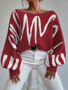 Celisse Sweater Pullover Longgar Lengan Kelelawar Motif Garis-garis Musim Gugur/Dingin untuk Wanita - MultiWarna - View 7
