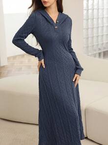 Mulvari 女士连帽修身纹理针织运动衫 - 藍色 - 查看 4