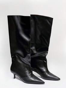 MUSERA Women's Pointed Toe Thigh High Boots, Fashion Slim High Heel Slip-On Boots For