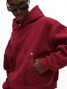 SUMWON Crop Fit Hoodie With Statement Text Graphics And Drawstring Hood - Burgundy - View 5