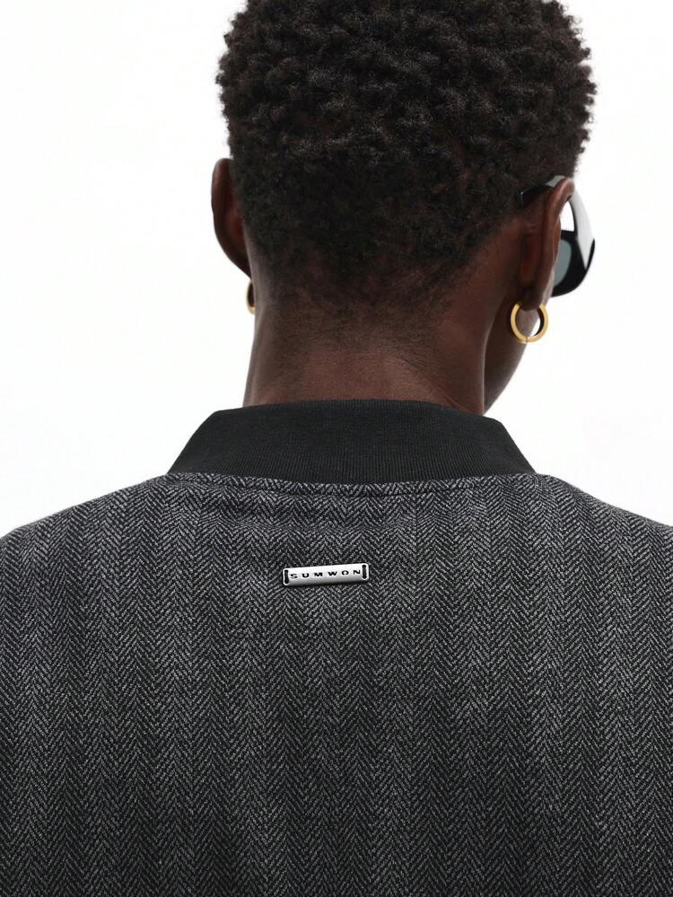 Herringbone Jersey Bomber Jacket With Ribbed Details