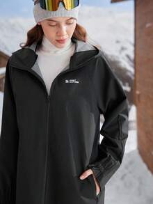 In My Nature Women's Letter Print Raglan Sleeve Zip Front Hooded Outdoor Raincoat