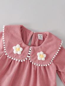 SHEIN Abito da bambina con colletto floreale, patchwork e balze sul fondo, carino ed elegante per uso quotidiano, vacanze e casual - Rosa - Visualizzare 9