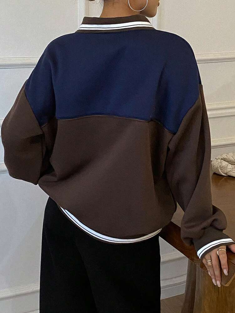 Women's Casual Business Patchwork Contrast Color Fleece Sweatshirt, Fashion & Versatile, Autumn/Winter