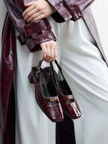 CUCCOO BIZCHIC Women's Metal Buckle Chunky Heel Casual/Office Commute Shoes