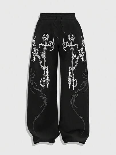 Street Life Men's Retro Cross Printed Wide-Leg Sweatpants