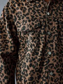 ROMWE MEN Street Life Men's Leopard Print Single-Breasted Casual Denim Long Sleeve Jacket - Multicolor - View 2