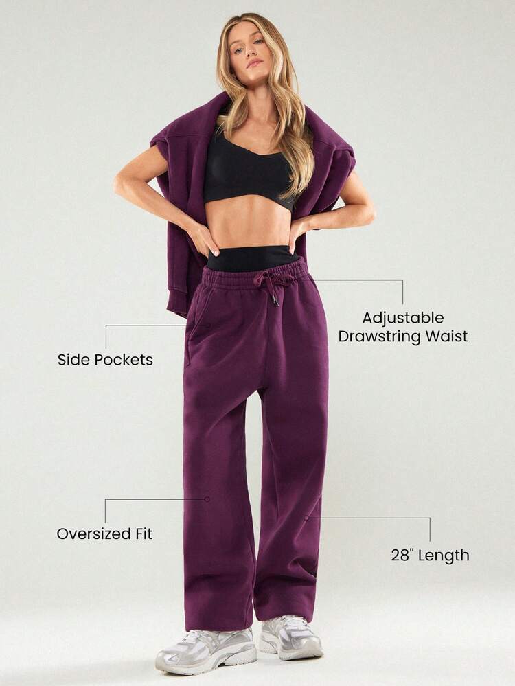 Heavyweight Fleece Oversized Fit Adjustable Drawstring Waist Basic Joggers With Side Pockets Daily Casual Thermal Warm Winter