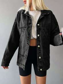 ZIRRA Women's Casual Loose Fit Drop Shoulder Long Sleeve Single-Breasted Denim Jacket, Autumn